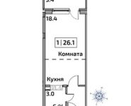 1-комнатная квартира площадью 25.9 кв.м, Богородский мкр, д. 17 | цена 1 817 144 руб. | www.metrprice.ru