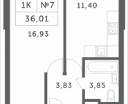 1-комнатная квартира площадью 36.01 кв.м, Мякининское шоссе, 1 | цена 3 709 030 руб. | www.metrprice.ru