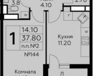 1-комнатная квартира площадью 37.8 кв.м в ЖК "Южное Бунино", Ельнинская улица, 13 | цена 3 586 440 руб. | www.metrprice.ru