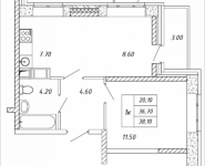 1-комнатная квартира площадью 38.1 кв.м, Дружбы, корп.36 | цена 4 000 500 руб. | www.metrprice.ru