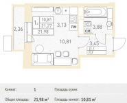 1-комнатная квартира площадью 21.98 кв.м, Калинина ул, 8 | цена 2 714 530 руб. | www.metrprice.ru