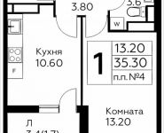 1-комнатная квартира площадью 35.3 кв.м, д.Столбово, уч.40/2, корп.6 | цена 3 367 884 руб. | www.metrprice.ru