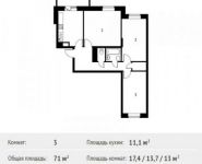 3-комнатная квартира площадью 71 кв.м, Фруктовая ул., 1К1 | цена 7 877 017 руб. | www.metrprice.ru