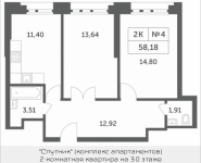 2-комнатная квартира площадью 58.18 кв.м, Мякининское шоссе, 1 | цена 5 079 114 руб. | www.metrprice.ru