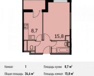 1-комнатная квартира площадью 34.4 кв.м, Сигнальный проезд, 3 | цена 5 658 800 руб. | www.metrprice.ru