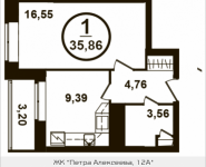 1-комнатная квартира площадью 35.86 кв.м, Петра Алексеева, 12а, корп.3 | цена 6 126 588 руб. | www.metrprice.ru