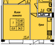 1-комнатная квартира площадью 34.5 кв.м, Просвещения, 14 | цена 2 655 051 руб. | www.metrprice.ru