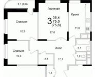 3-комнатная квартира площадью 75.1 кв.м, Барышевская Роща ул., 18 | цена 6 622 350 руб. | www.metrprice.ru