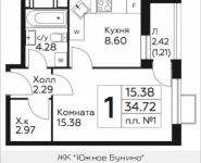 1-комнатная квартира площадью 34.72 кв.м, д.Столбово, уч.40/2, корп.4 | цена 3 272 533 руб. | www.metrprice.ru