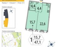 1-комнатная квартира площадью 47.1 кв.м в ЖК "SHIROKAYA", Широкая улица, д.30 | цена 8 229 783 руб. | www.metrprice.ru