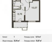 1-комнатная квартира площадью 33.9 кв.м, Родниковая ул. | цена 3 563 700 руб. | www.metrprice.ru