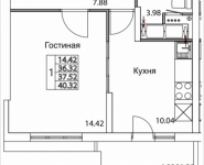 1-комнатная квартира площадью 40.32 кв.м, 2-я Муравская, корп.8 | цена 4 853 534 руб. | www.metrprice.ru