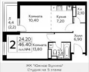 2-комнатная квартира площадью 46.4 кв.м, д.Столбово, уч.40/2, корп.7 | цена 4 064 176 руб. | www.metrprice.ru