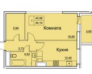 1-комнатная квартира площадью 44.12 кв.м, Ярославское ш, 141 | цена 3 110 460 руб. | www.metrprice.ru