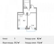 1-комнатная квартира площадью 31.7 кв.м, Ромашковая ул., 18 | цена 2 266 550 руб. | www.metrprice.ru