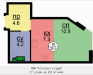 1-комнатная квартира площадью 26.9 кв.м, Бачуринская, корп.3 | цена 3 552 145 руб. | www.metrprice.ru