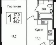 1-комнатная квартира площадью 42.56 кв.м, Щелково платф, 1 | цена 2 940 471 руб. | www.metrprice.ru