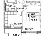 1-комнатная квартира площадью 45 кв.м, Лазоревый пр., 3С7 | цена 8 848 340 руб. | www.metrprice.ru