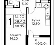 1-комнатная квартира площадью 39.4 кв.м, д.Столбово, уч.40/2, корп.7 | цена 3 430 459 руб. | www.metrprice.ru