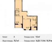 3-комнатная квартира площадью 75.7 кв.м, Северное ш., К9 | цена 3 841 018 руб. | www.metrprice.ru