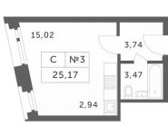 1-комнатная квартира площадью 25.17 кв.м, улица Марины Цветаевой, 3А | цена 2 227 545 руб. | www.metrprice.ru