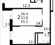 2-комнатная квартира площадью 55.2 кв.м, Колпакова, 44, корп.32 | цена 4 331 358 руб. | www.metrprice.ru