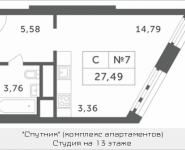 1-комнатная квартира площадью 27.49 кв.м, Мякининское шоссе, 2 | цена 2 413 622 руб. | www.metrprice.ru