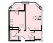1-комнатная квартира площадью 43 кв.м, Центральная улица, д.14 | цена 2 808 760 руб. | www.metrprice.ru