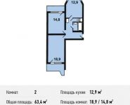 2-комнатная квартира площадью 63.4 кв.м,  | цена 4 799 380 руб. | www.metrprice.ru