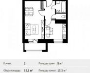 1-комнатная квартира площадью 32.1 кв.м, Фруктовая улица, 1 | цена 4 388 815 руб. | www.metrprice.ru