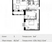 3-комнатная квартира площадью 65.3 кв.м, Ленинский проспект, 20 | цена 4 707 065 руб. | www.metrprice.ru