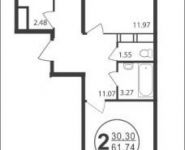 2-комнатная квартира площадью 61 кв.м, Гагарина ул., 60 | цена 3 139 479 руб. | www.metrprice.ru