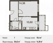 1-комнатная квартира площадью 38.6 кв.м, Центральная ул. | цена 4 058 962 руб. | www.metrprice.ru