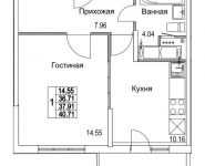 1-комнатная квартира площадью 37.91 кв.м, 2-я Муравская | цена 5 101 472 руб. | www.metrprice.ru