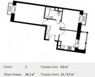 2-комнатная квартира площадью 46.2 кв.м, Шестая улица, 15 | цена 3 800 079 руб. | www.metrprice.ru