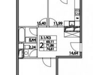 2-комнатная квартира площадью 74 кв.м, Лазоревый пр., 3С3 | цена 14 619 605 руб. | www.metrprice.ru