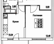 1-комнатная квартира площадью 40.28 кв.м, 2-я Муравская, корп.7 | цена 5 011 128 руб. | www.metrprice.ru