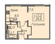 1-комнатная квартира площадью 35.2 кв.м, улица Екатерины Будановой, 6 | цена 4 370 000 руб. | www.metrprice.ru