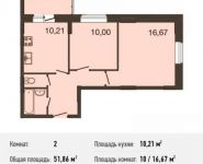 2-комнатная квартира площадью 51.9 кв.м, Центральная ул., ДВЛ1Б | цена 3 422 760 руб. | www.metrprice.ru