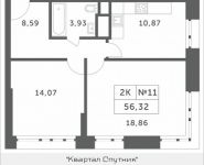 2-комнатная квартира площадью 56.32 кв.м, Мякининское шоссе, 4 | цена 5 986 816 руб. | www.metrprice.ru