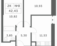 2-комнатная квартира площадью 42.43 кв.м, Мякининское шоссе, 1 | цена 3 674 438 руб. | www.metrprice.ru