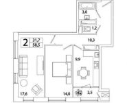 2-комнатная квартира площадью 58.5 кв.м, Рязанский пр-кт, 2 | цена 8 527 369 руб. | www.metrprice.ru