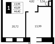 1-комнатная квартира площадью 44.4 кв.м, Клубная, 13 | цена 4 674 432 руб. | www.metrprice.ru