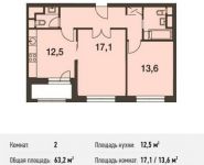 2-комнатная квартира площадью 63.2 кв.м, Волоколамское ш, 67 | цена 11 087 729 руб. | www.metrprice.ru