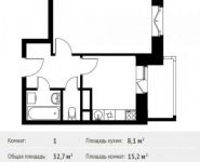 1-комнатная квартира площадью 32.7 кв.м,  | цена 3 215 640 руб. | www.metrprice.ru