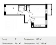 2-комнатная квартира площадью 51.1 кв.м, Фруктовая ул., 1К1 | цена 5 093 607 руб. | www.metrprice.ru