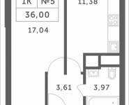 1-комнатная квартира площадью 36 кв.м, Мякининское шоссе, 3 | цена 3 153 600 руб. | www.metrprice.ru