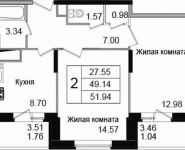 2-комнатная квартира площадью 52.52 кв.м, Щелково платф, 1 | цена 3 571 360 руб. | www.metrprice.ru