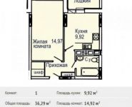 1-комнатная квартира площадью 36.3 кв.м, улица Степана Разина, 2 | цена 1 887 080 руб. | www.metrprice.ru