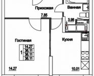 1-комнатная квартира площадью 36 кв.м, Муравская 2-я ул., 7 | цена 4 309 627 руб. | www.metrprice.ru